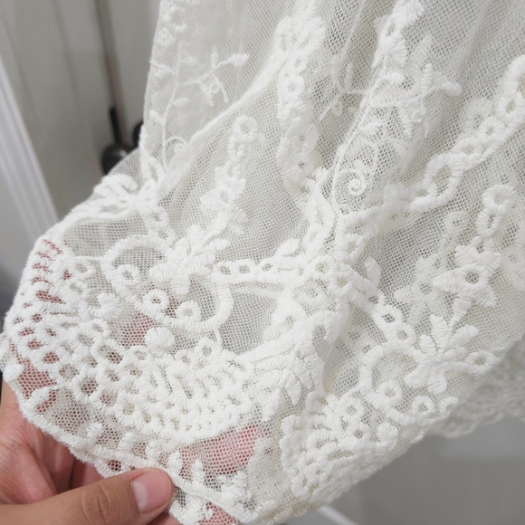 WINDSOR Ivory Mesh And Lace Beach Coverup, Small Medium, Drawstring Waist - Picture 4 of 16